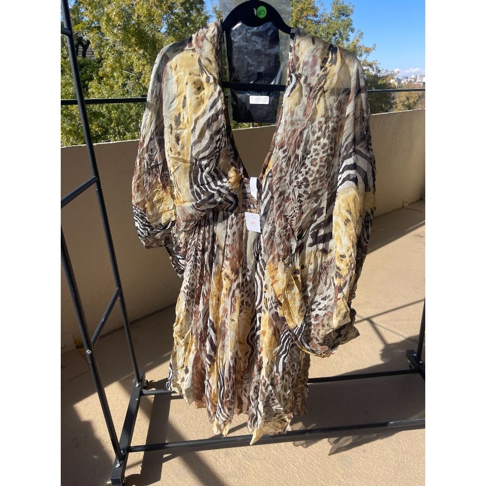 NWT Vintage Digs 100% Silk Multicolored Brown Pattern Dress Size 2